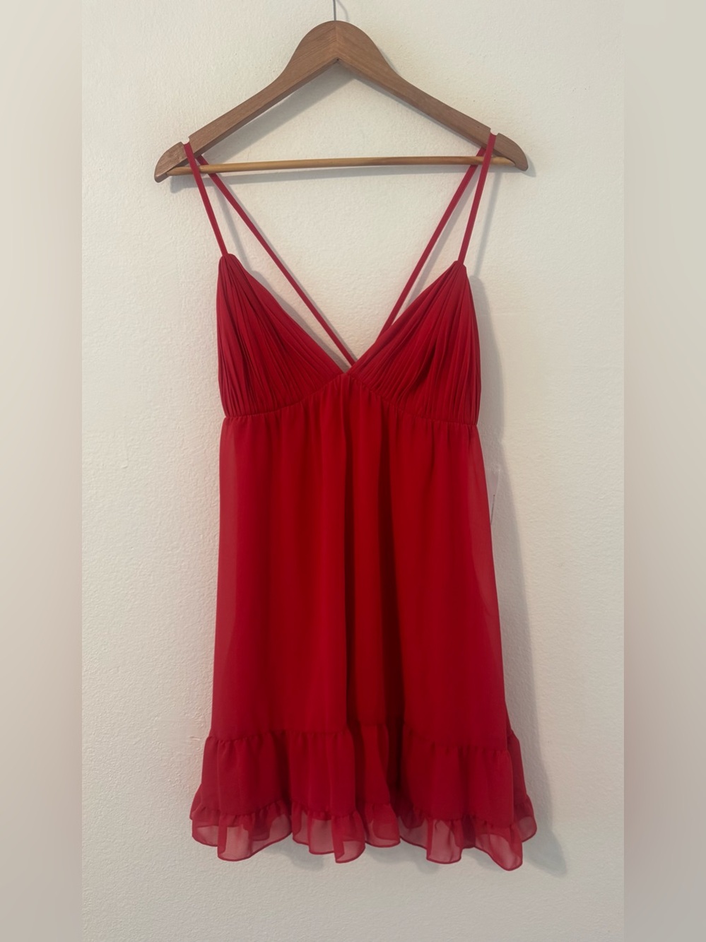 Ieena Mac Duggal Red V-Neck Spaghetti Strap A-Line Mini Dress Flirty NWT 4